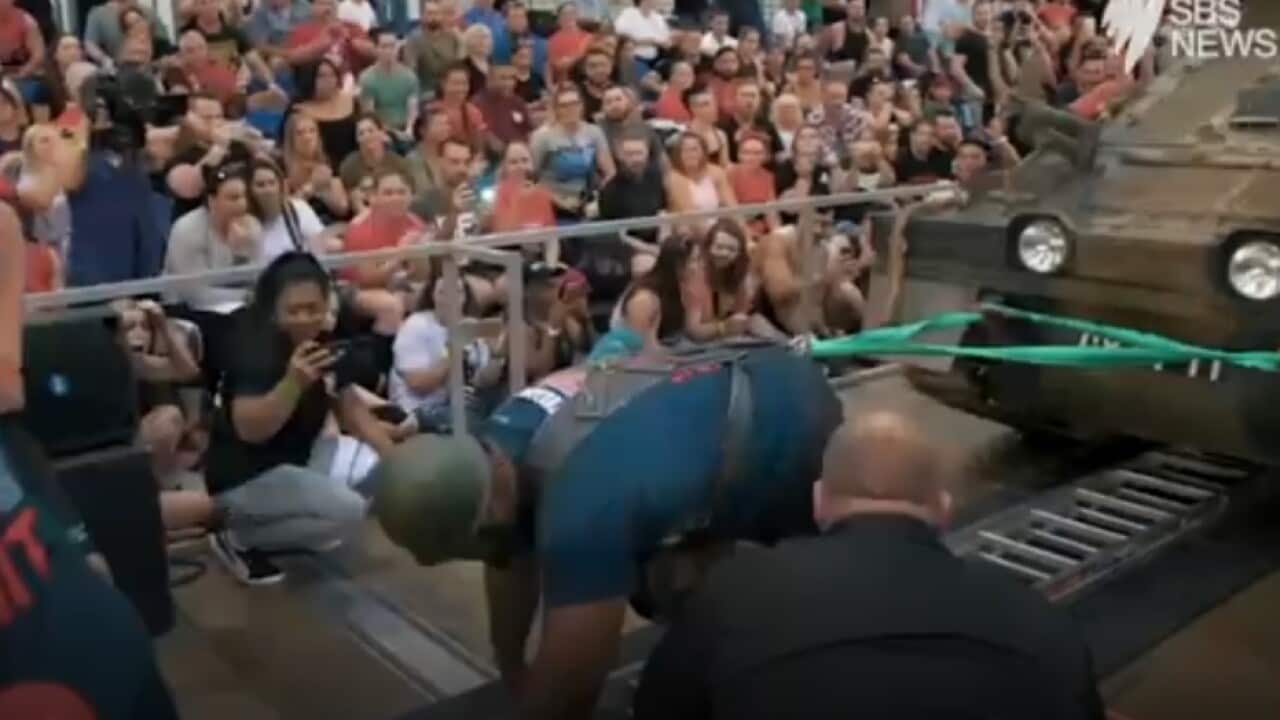Australia’s Eddie Williams pulling the tank