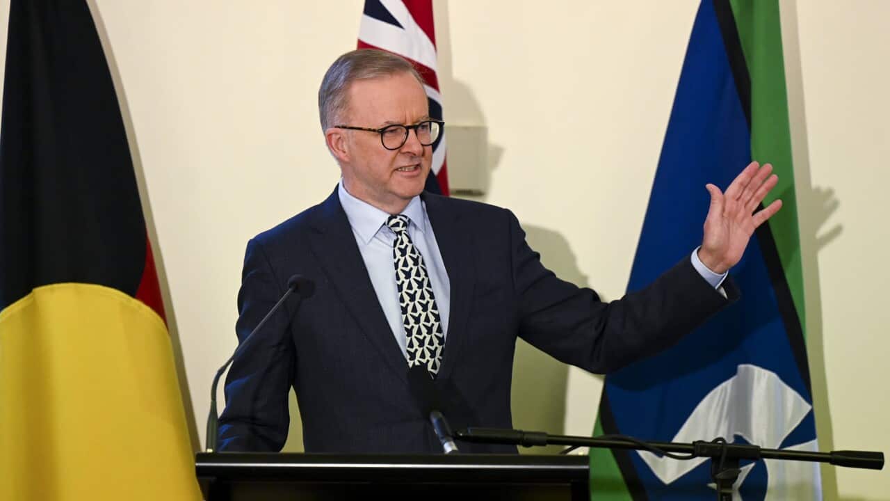 Waziri Mkuu Anthony Albanese, akizungumza na waandishi wa habari.