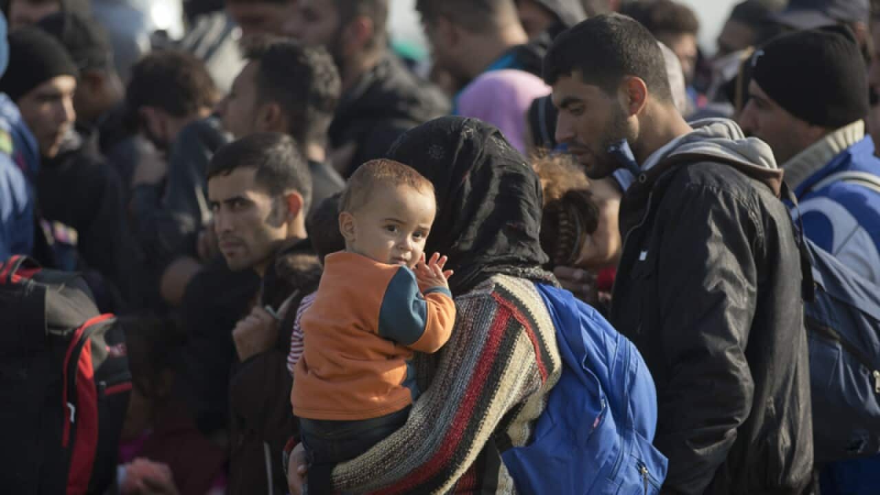 A group of migrants in Rigonce, Slovenia