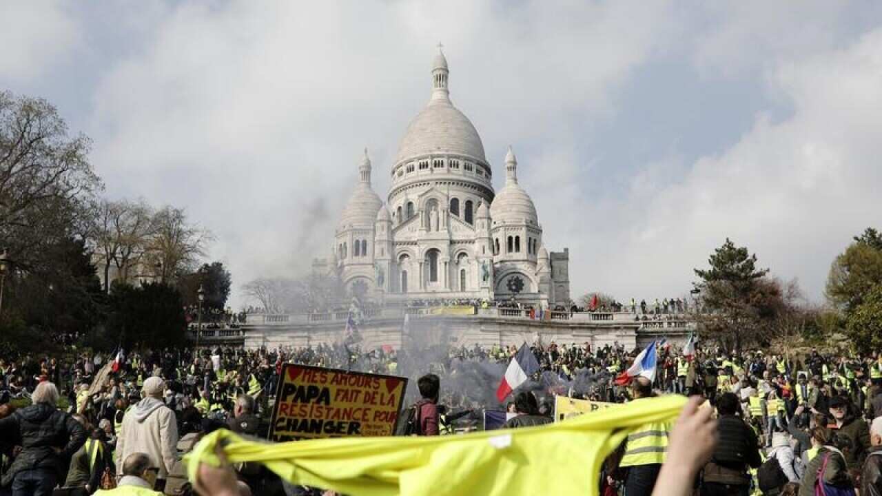 Paris protesters at Sacre Coeur