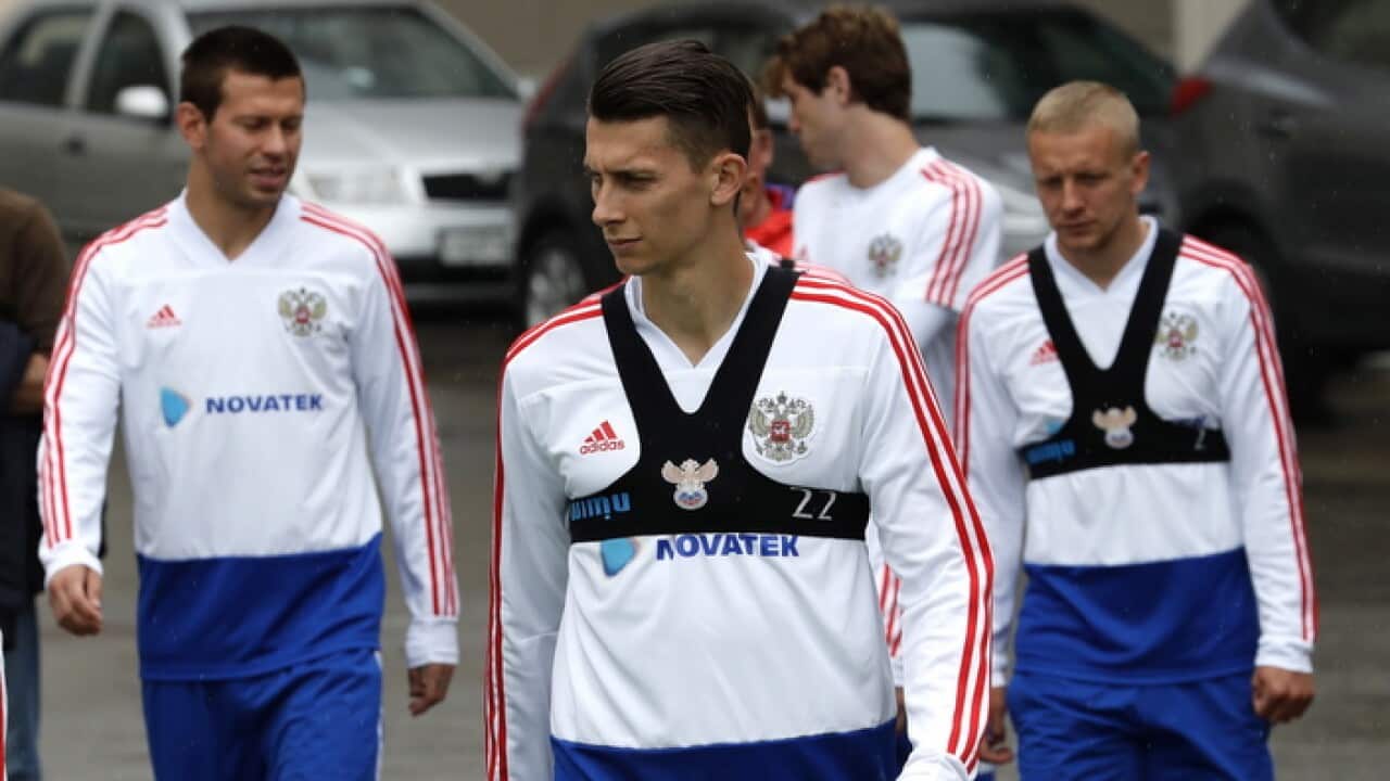The Russian national football team in training