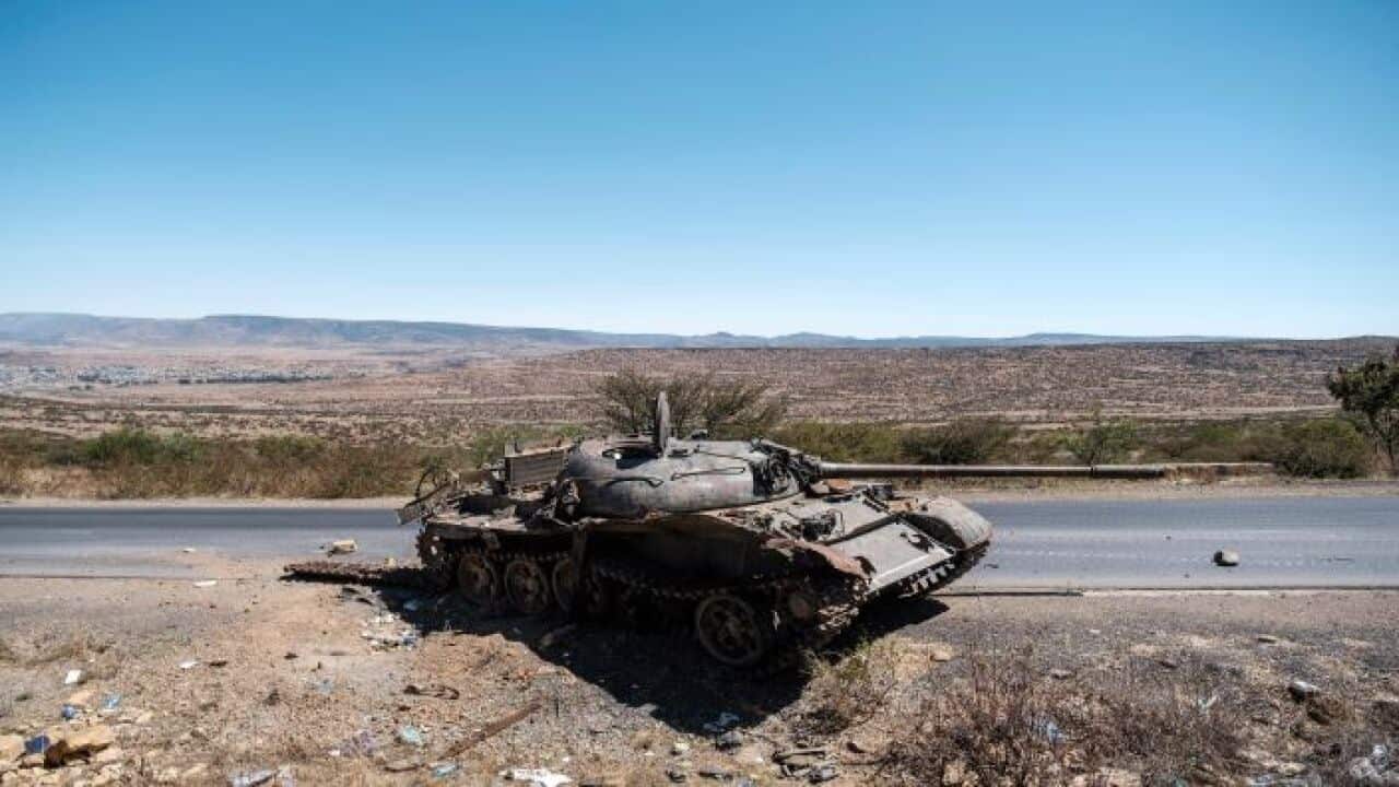 A destroyed tank in Tigray