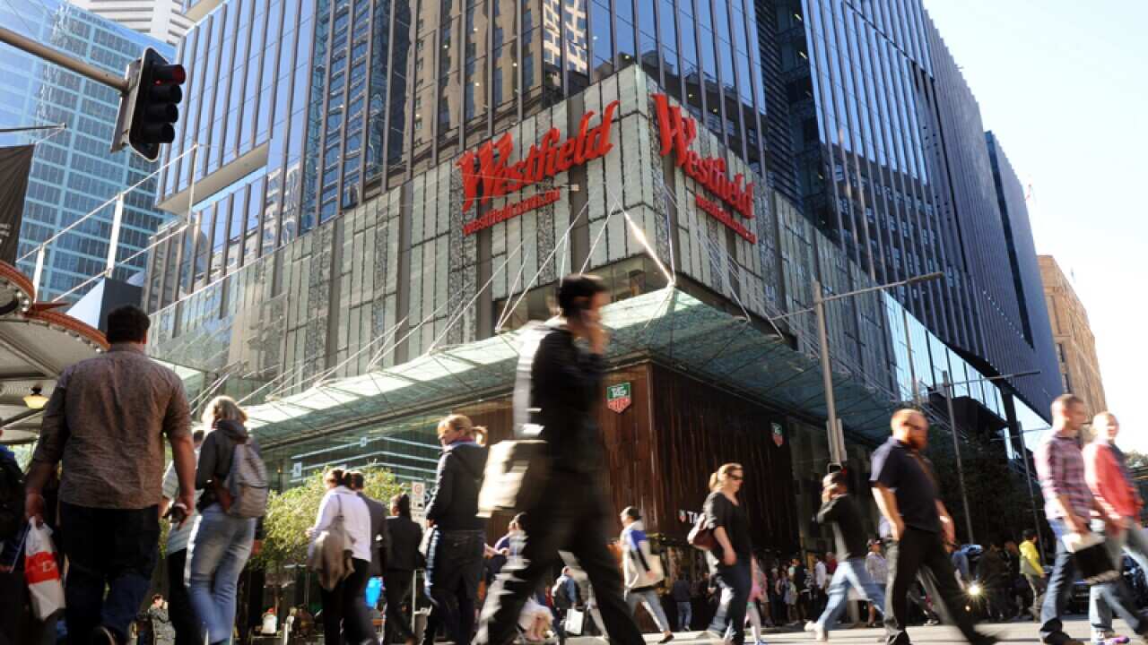 Shoppers in Pitt Street Mall Sydney outside Westfield.