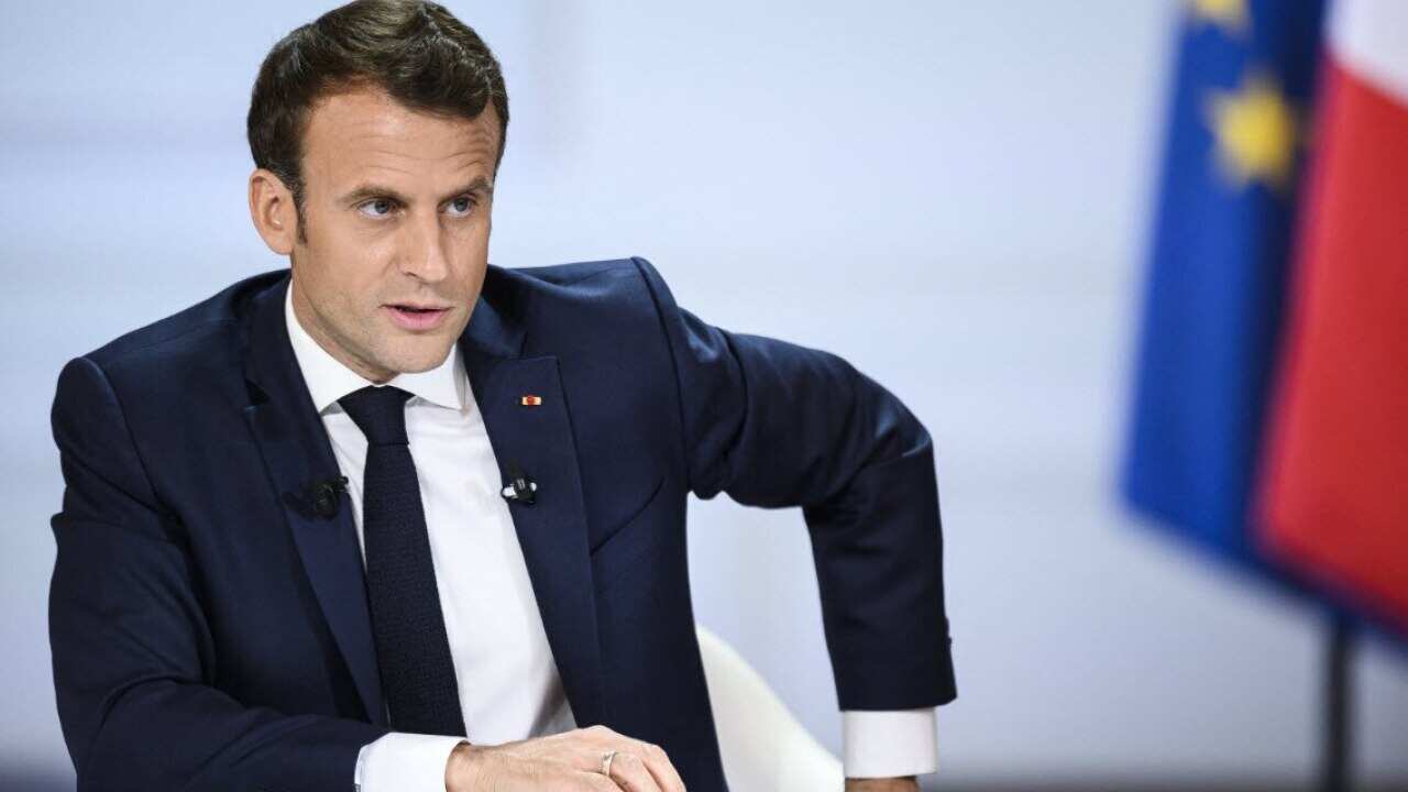 French President Emmanuel Macron during a press conference where he presented new measures as a way to defuse the crisis of the yellow-vests (AAP)