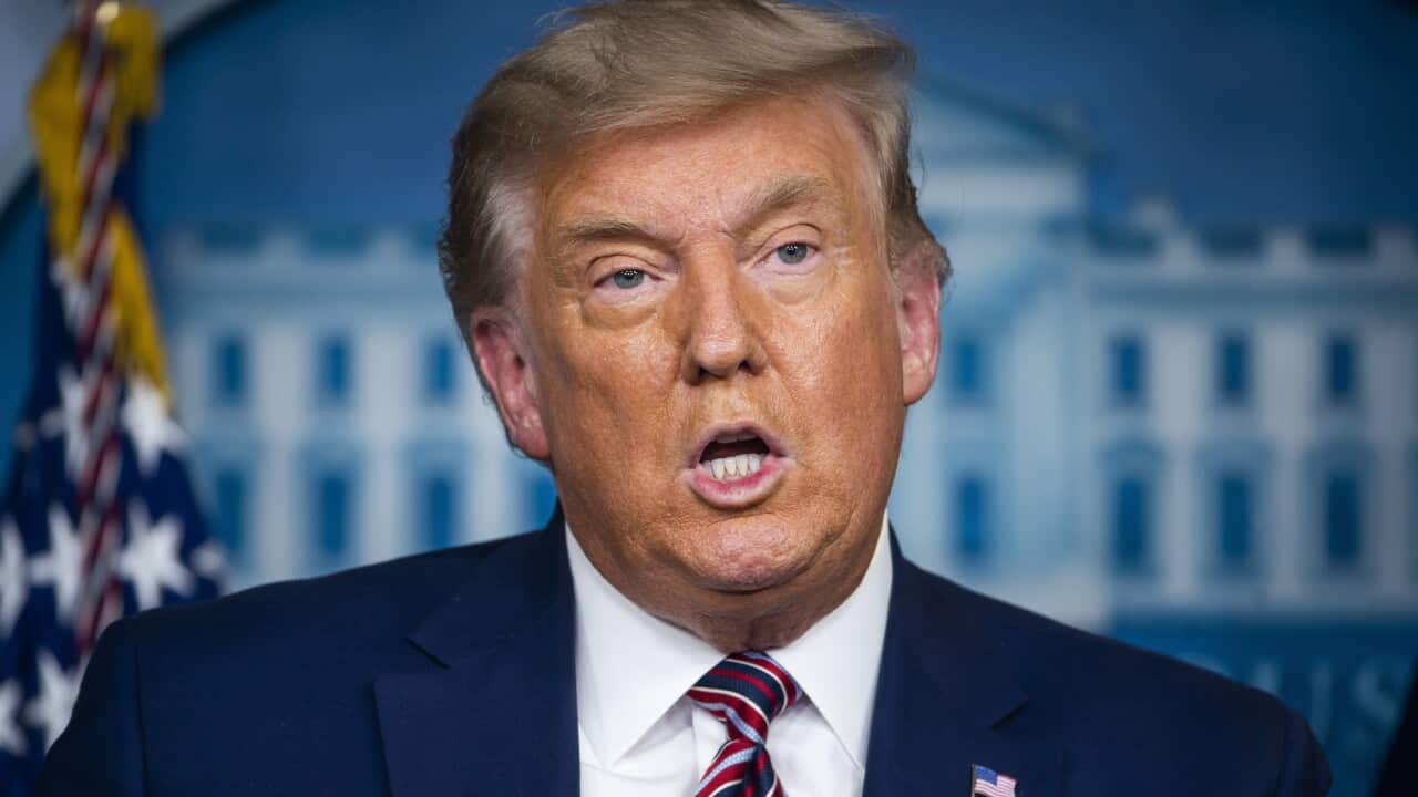 Then-US President Donald J. Trump is pictured in the White House Press Briefing Room in Washington, DC, on 20 November, 2020.