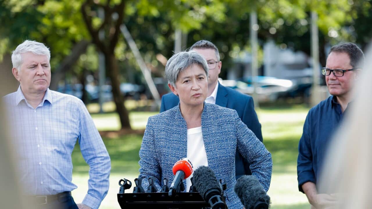 Shadow Foreign Affairs Minister Penny Wong speaks to media