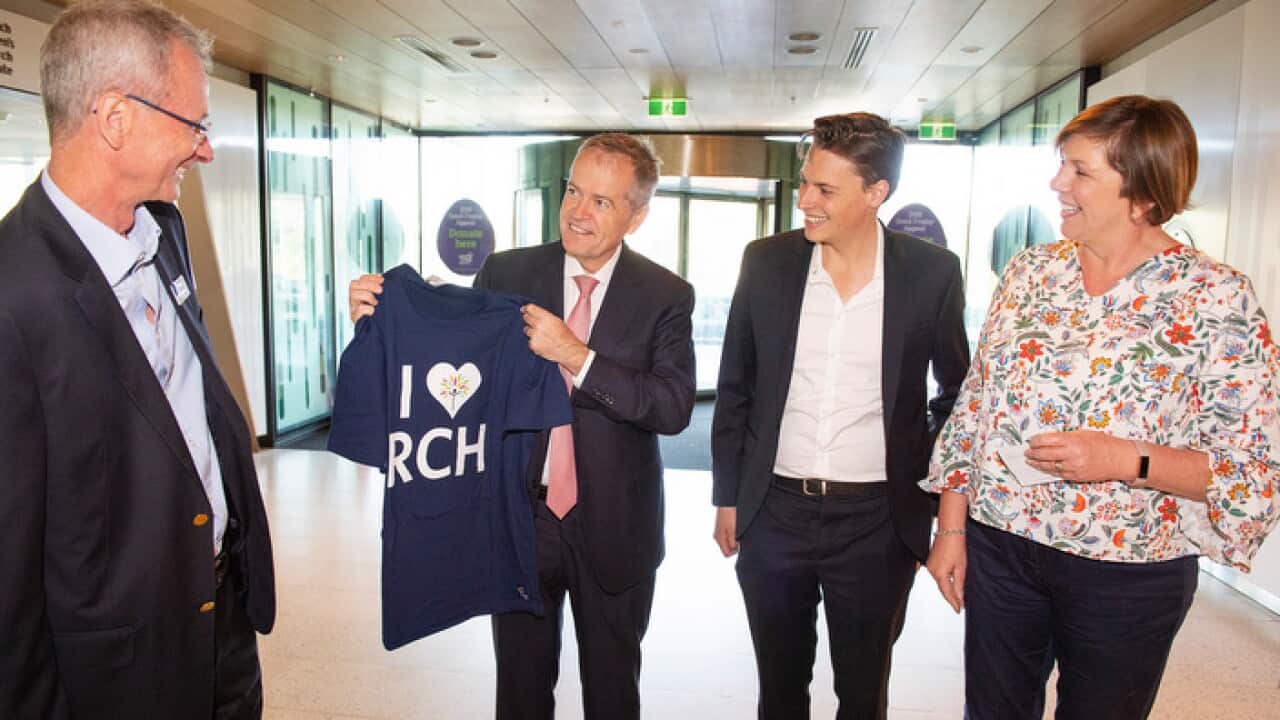 Former Labor Party candidate Luke Creasey (second left) campaigning with Bill Shorten during the 2019 campaign before resigning.