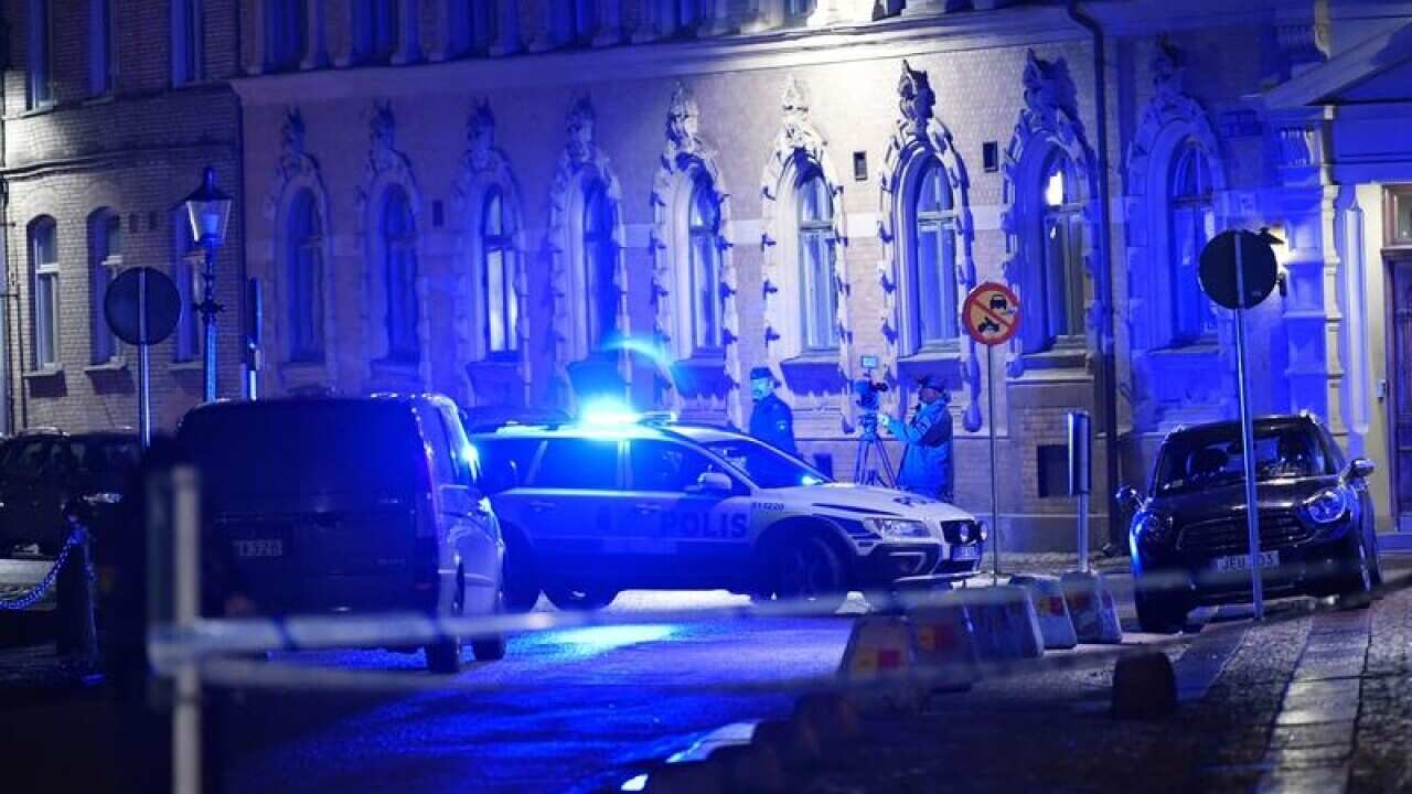 Emergency services at a synagogue in Gothenburg, Sweden