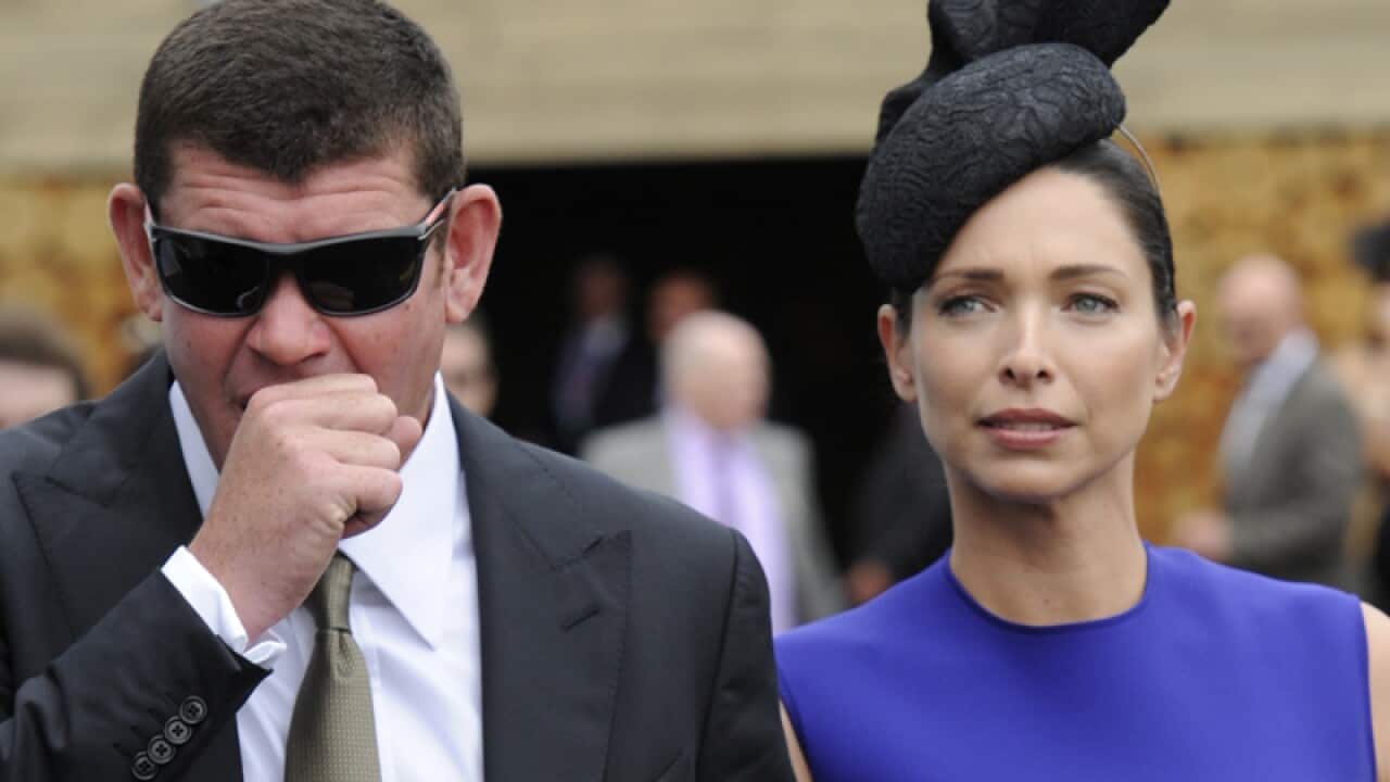 James and Erica Packer at Flemington racecourse in 2012