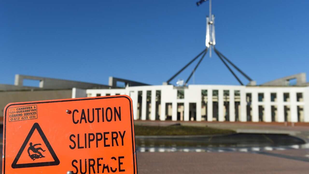A caution side outside Parliament House