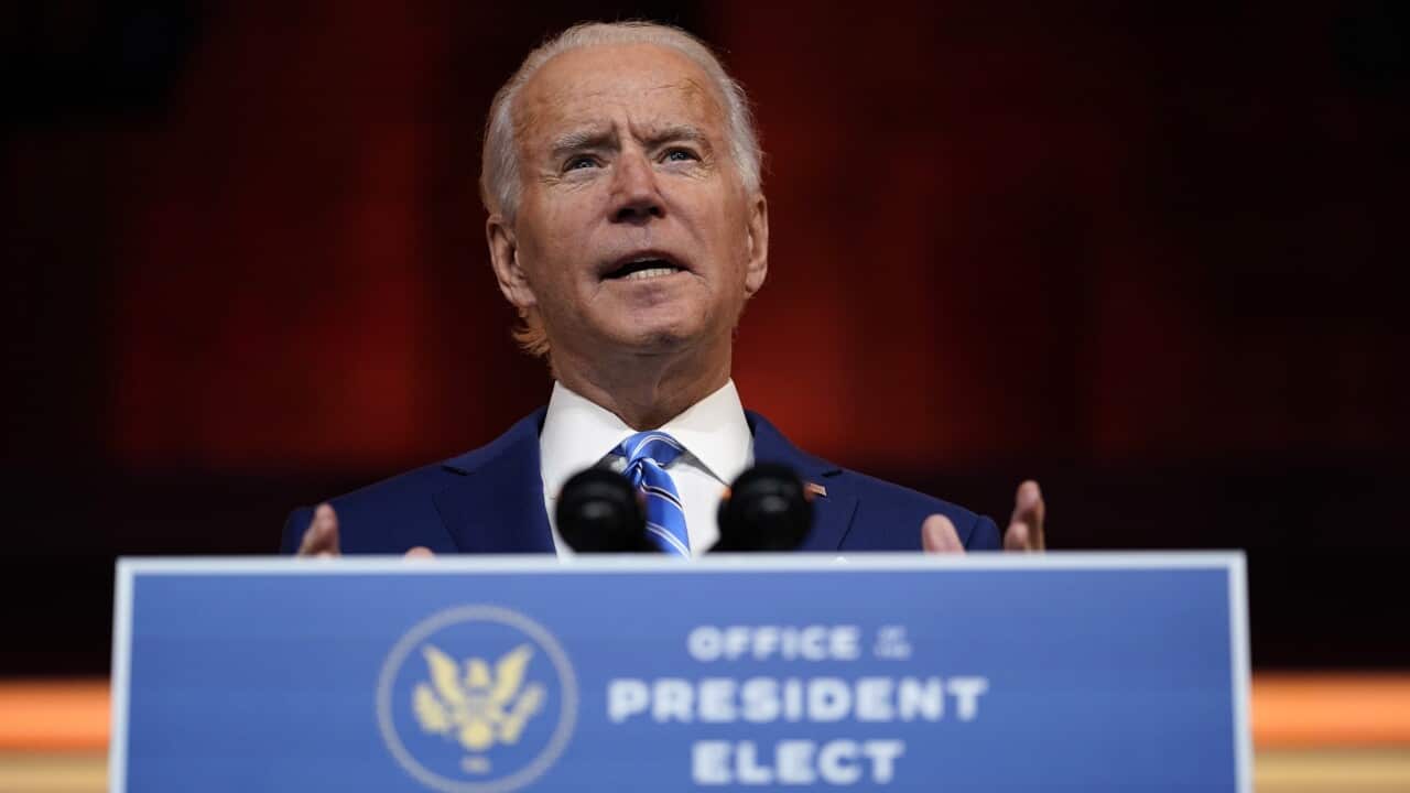 President-elect Joe Biden speaks in Wilmington, Delaware on 25 November. 
