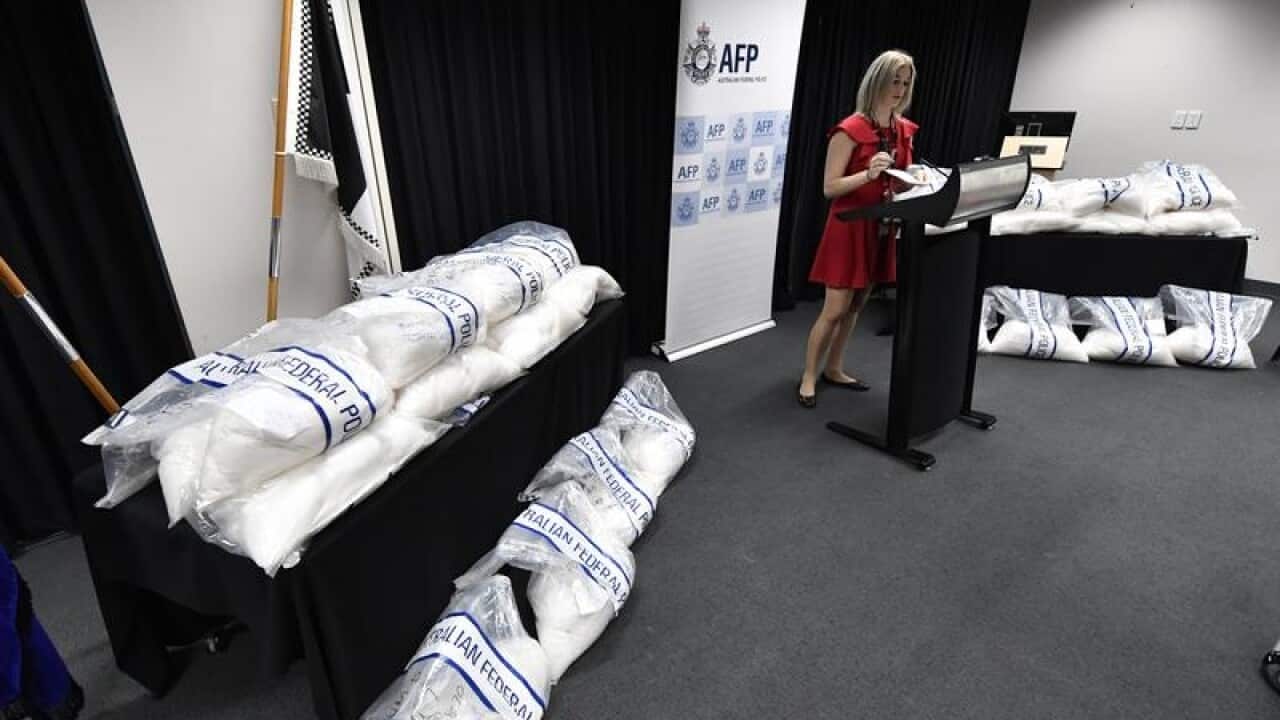 Display of samples of the largest SA seizure of crystal meth.