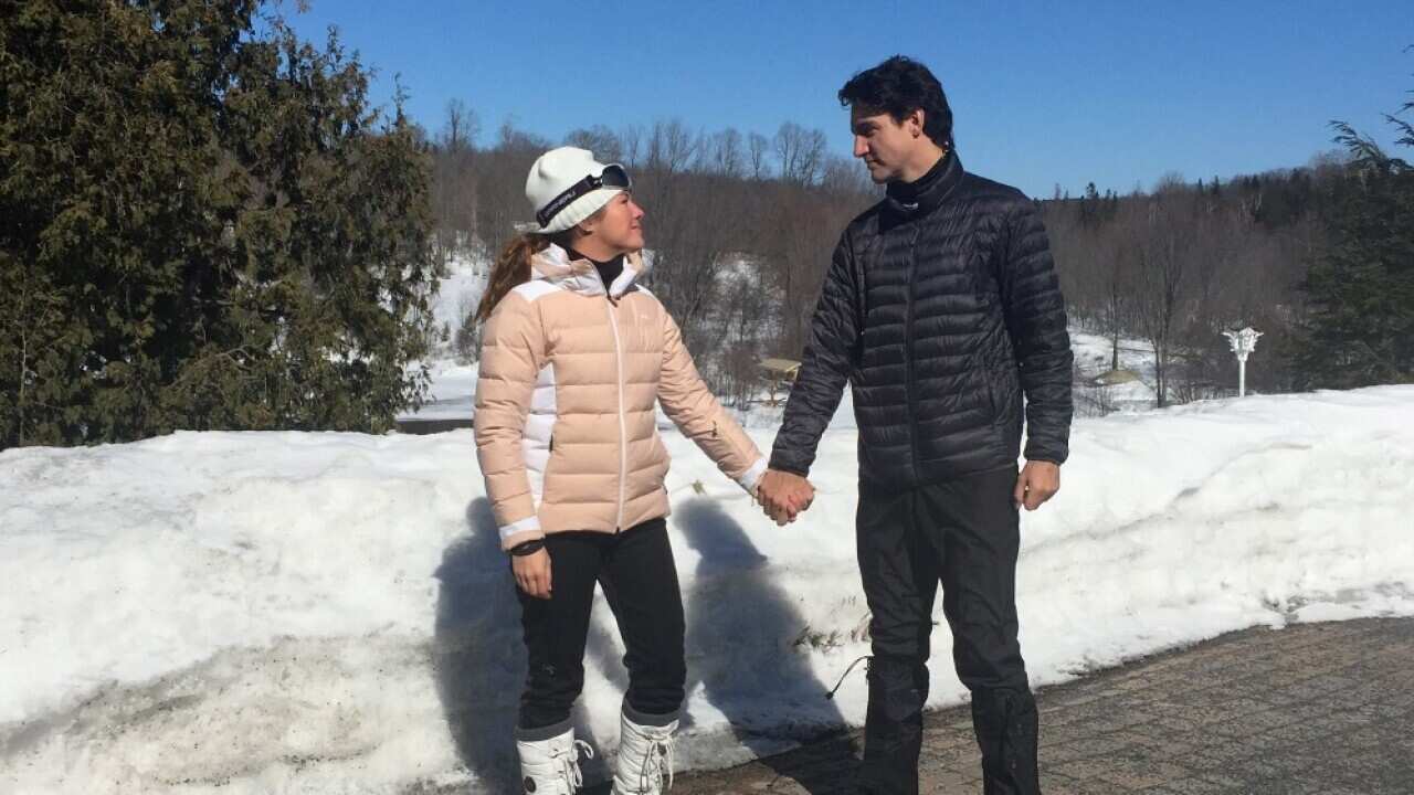 Sophie and Justin Trudeau in a post shared on Facebook