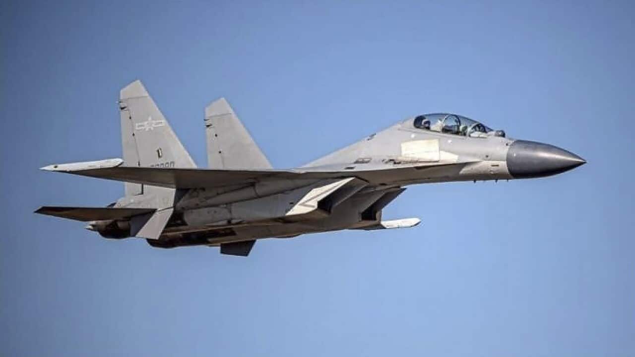 A Chinese PLA J-16 fighter jet flies in an undisclosed location (File photo released by the Taiwan Ministry of Defense via AAP)