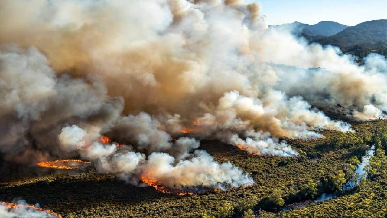 Bushfires burning in Tasmania.