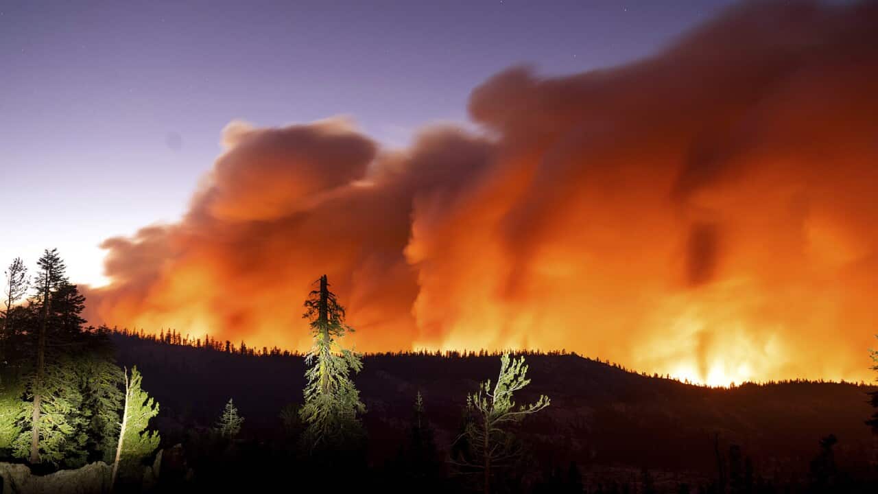 A fire burns in California