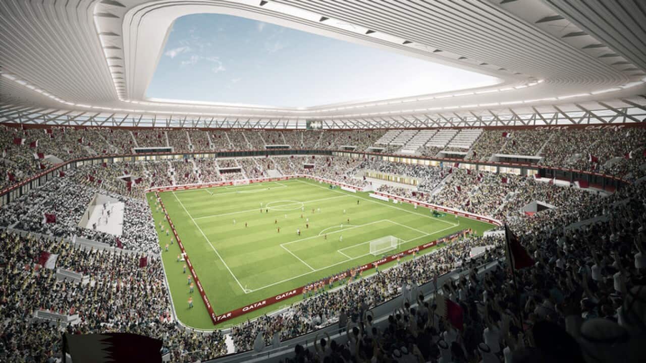 A computer-generated image of one of Qatar's planned stadiums