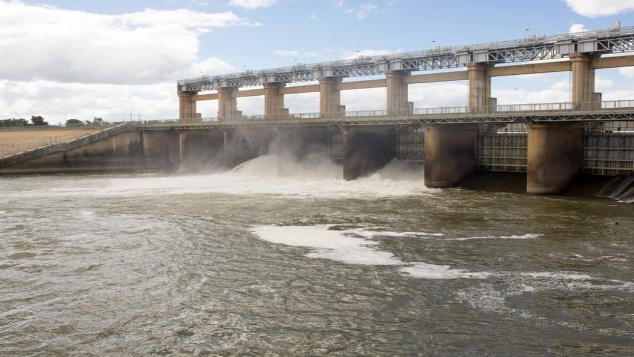 A file of the Lake Mulwala weir over the Murray River in Victoria