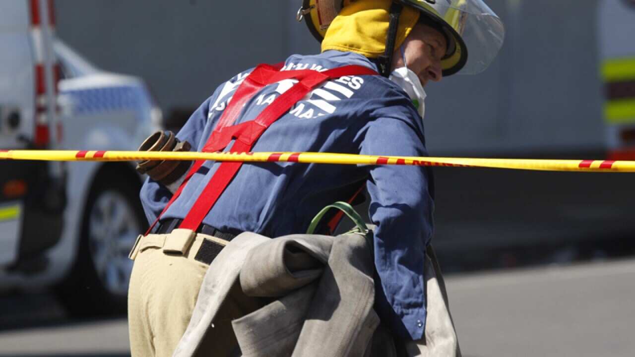 Fire and police emergency services at a scene of a fire in Sydney