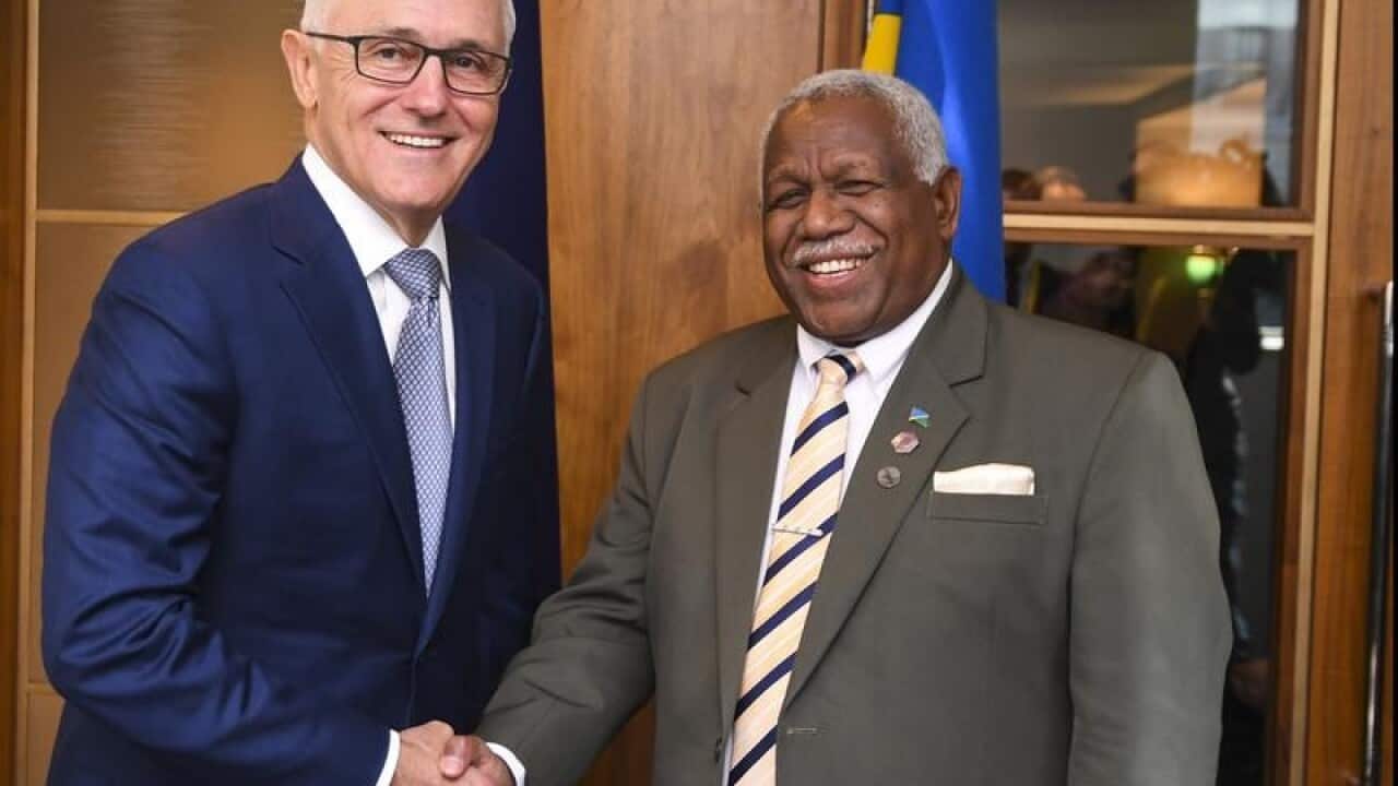 PM Malcolm Turnbull with Solomon Island PM Rick Houenipwela