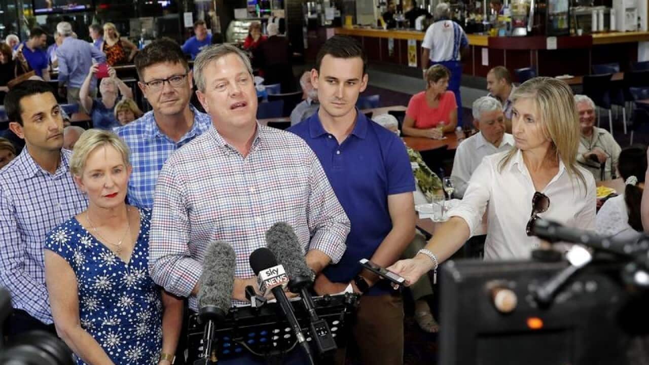 Queensland Opposition Leader Tim Nicholls talks to media