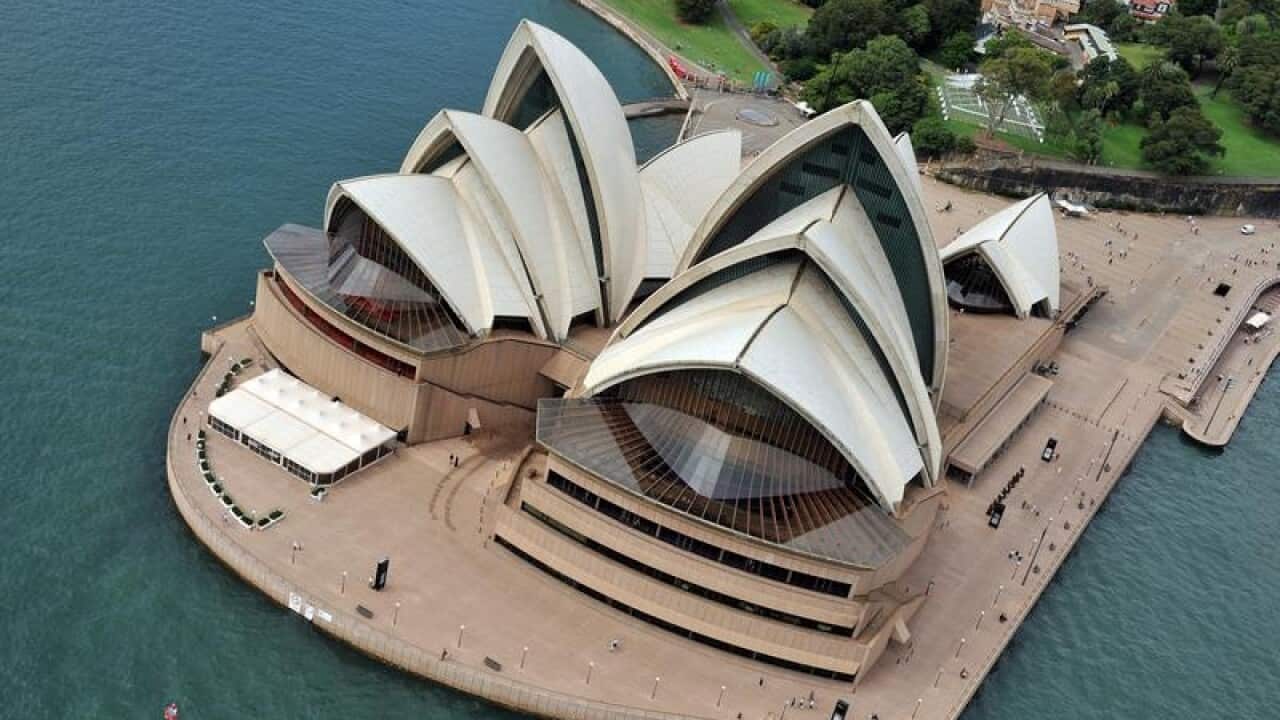 An aerial view of the Sydney Opera House.