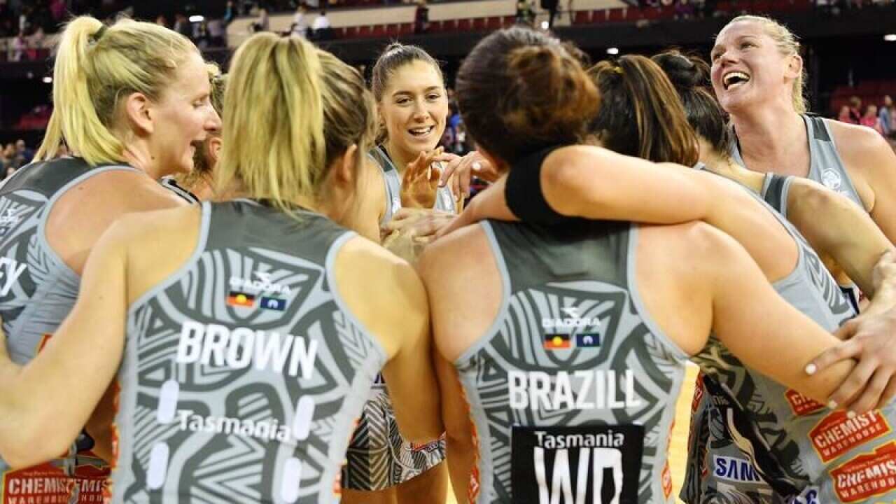 Magpies players are seen after their win