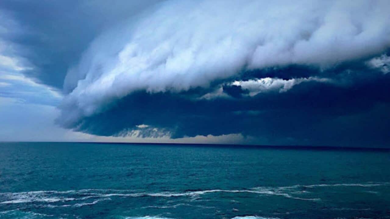 A storm cell rolls in over Maroubra beach.