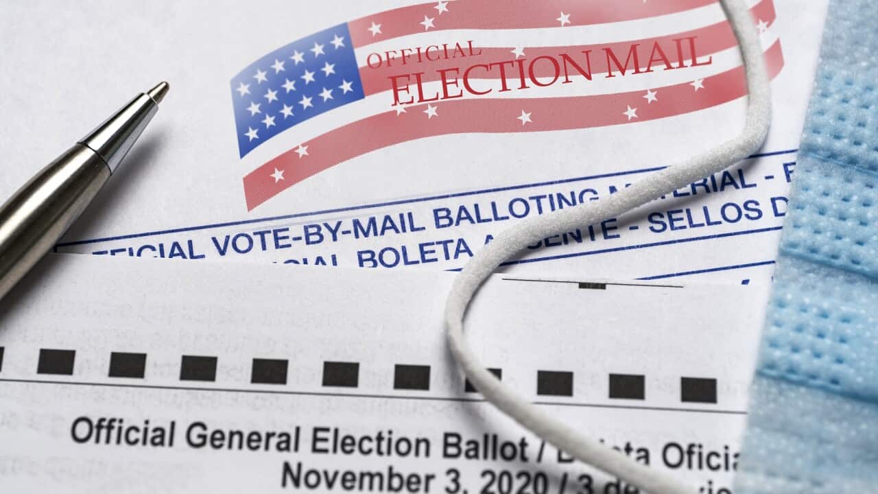 2020 mail in election ballot with a face mask