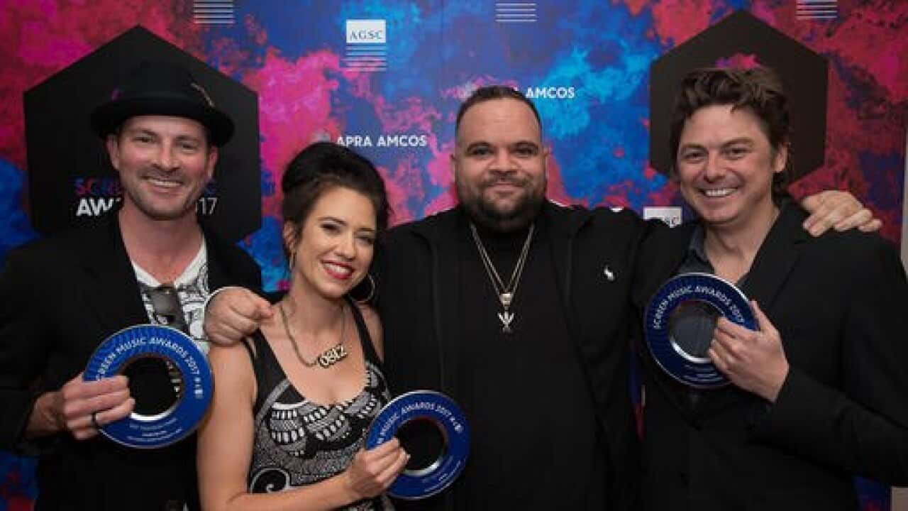 Charlton Hill, Caiti Baker, Briggs and Justin Shave at the Screen Music awards at the Melbourne Recital Centre in Melbourne.