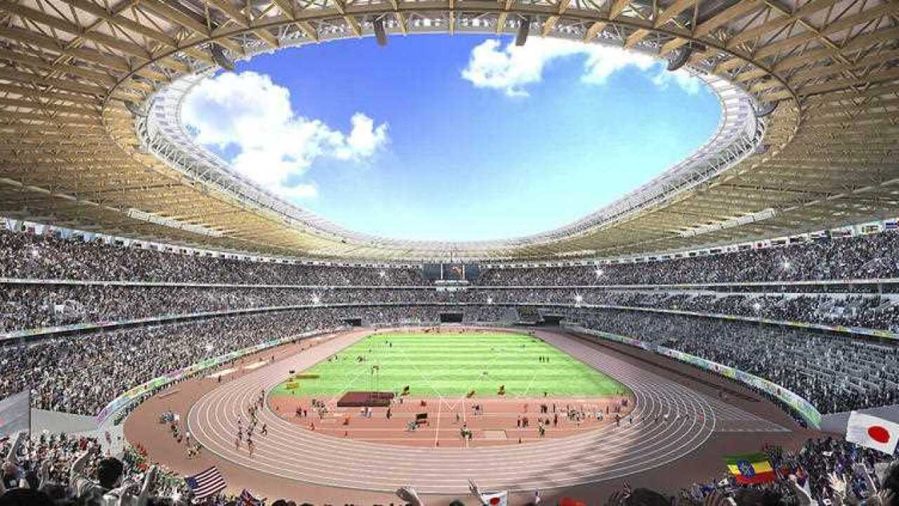 Artist rendering provided by the Japan Sports Council shows the inside of Design "A" proposed by one of two groups competing to build the new Tokyo Olympic stadium