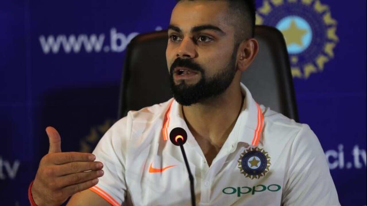 Indian cricket captain Virat Kohli, addresses the media.