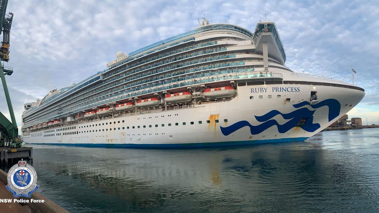 The Ruby Princess cruise ship leaving Port Kembla