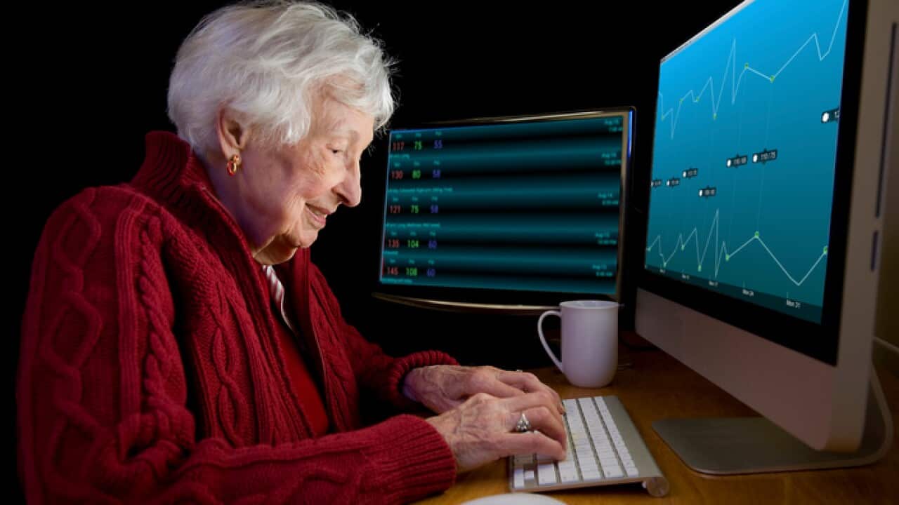 An older lady using internet technology