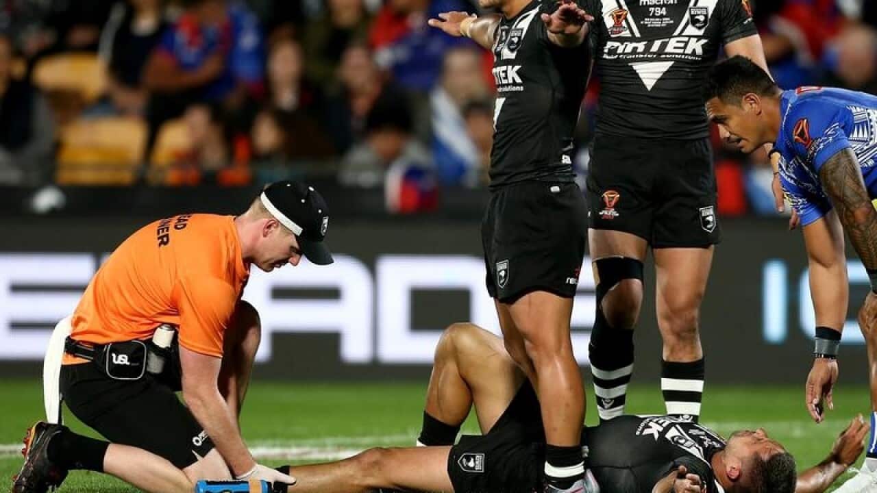 Gerard Beale lies on the ground after sustaining an injury