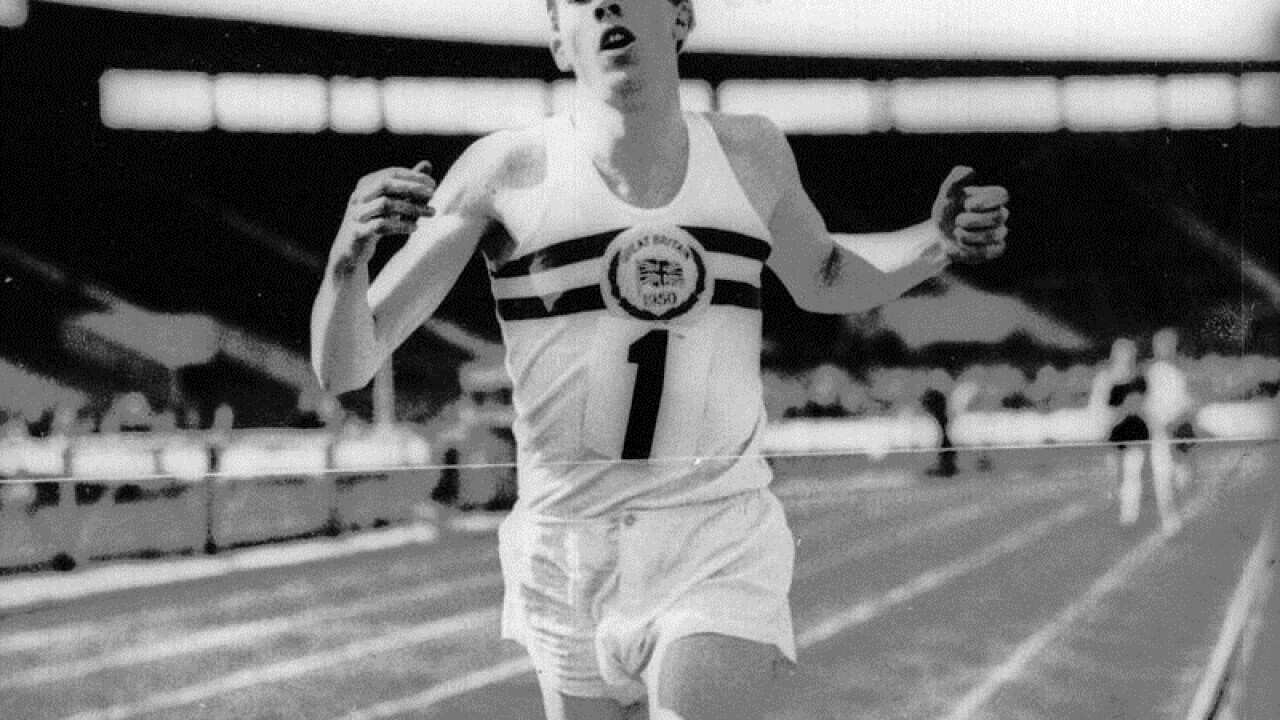 File image of Roger Bannister winning the 1951 one-mile international.