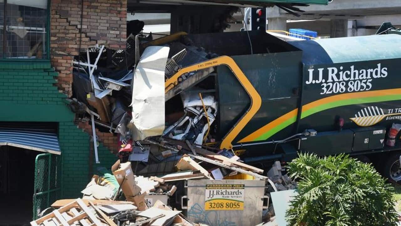 The scene of a garbage truck accident in Brisbane