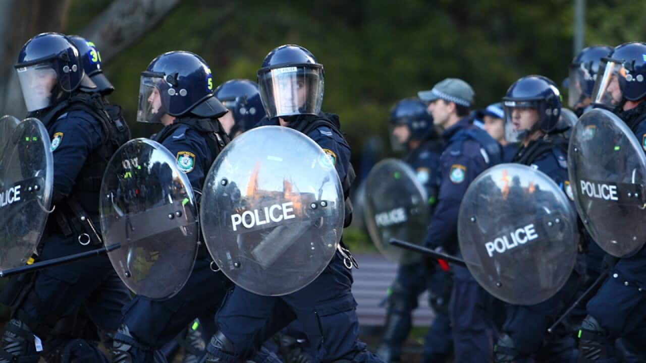Police officers during the 2012 Hyde Park riots