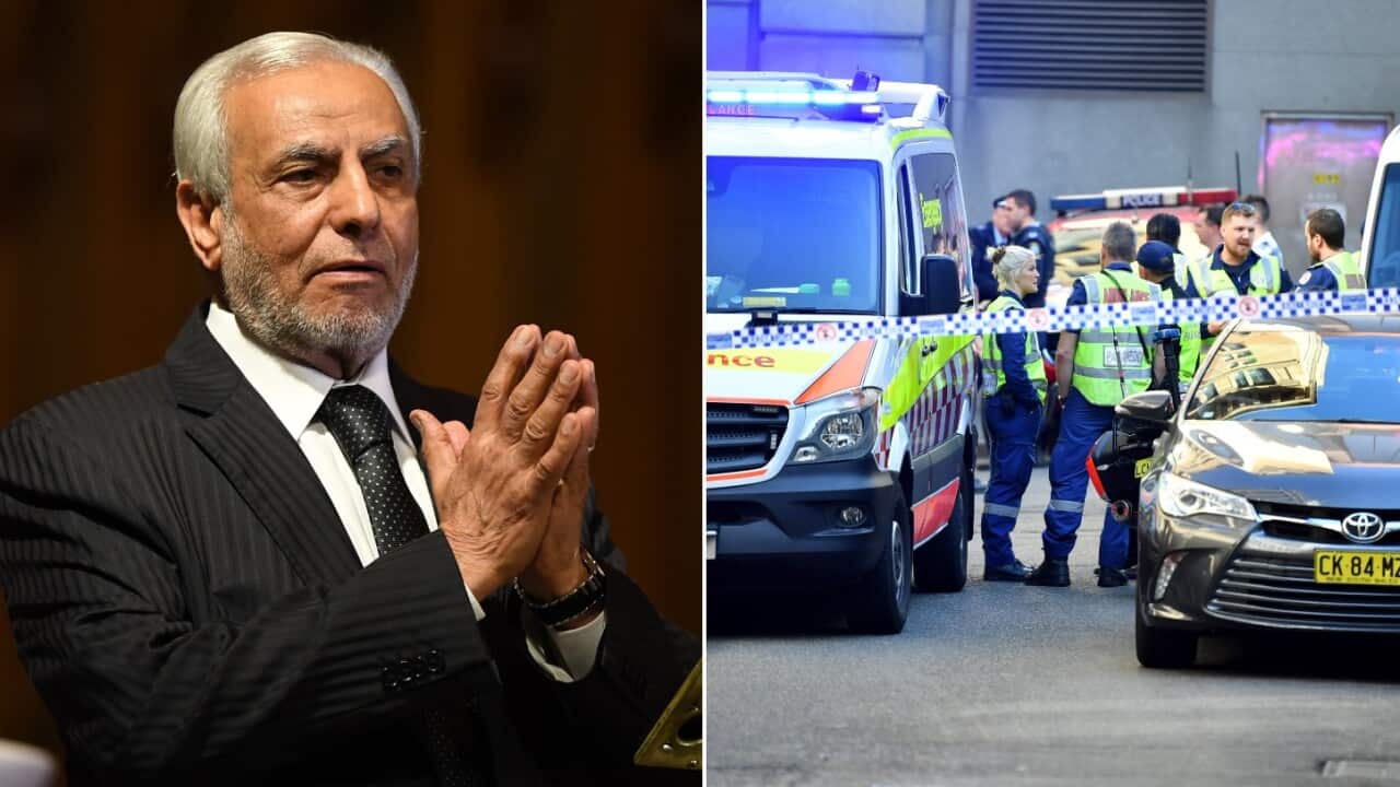 Grand Mufti of Australia  Ibrahim Abu Mohammed and the police operation at the corner of Carrington Street and Wynard Street in Sydney.