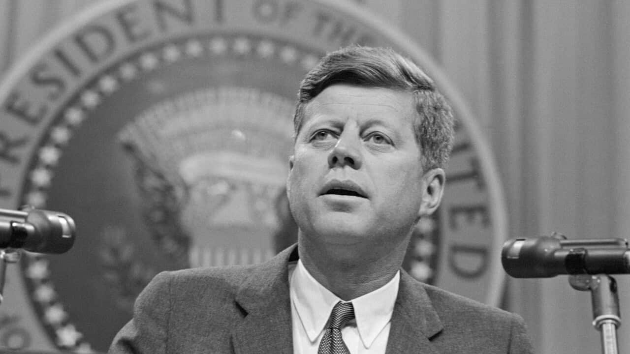 President Kennedy Speaking at Conference