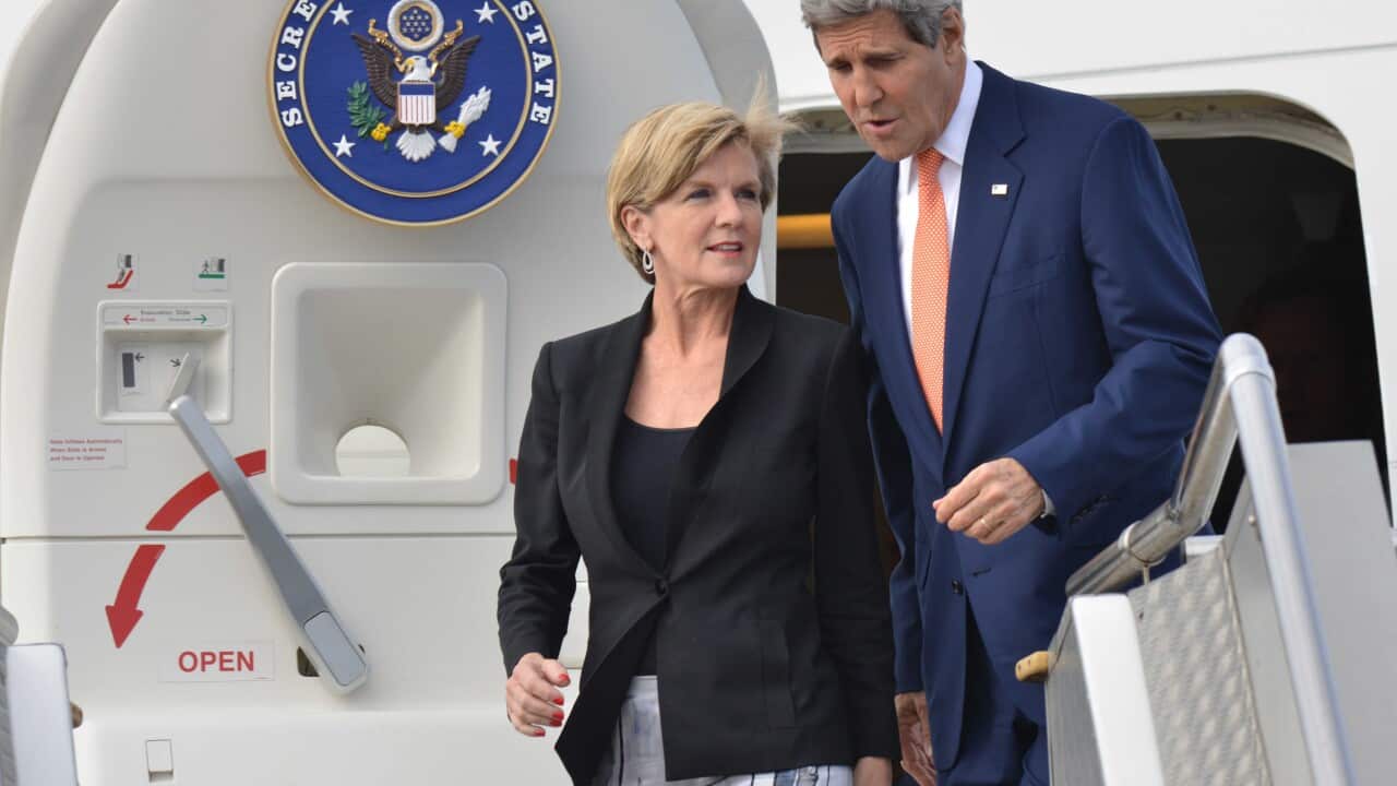 US Secretary of State John Kerry with Australian Foreign Minister, Julie Bishop (AAP)