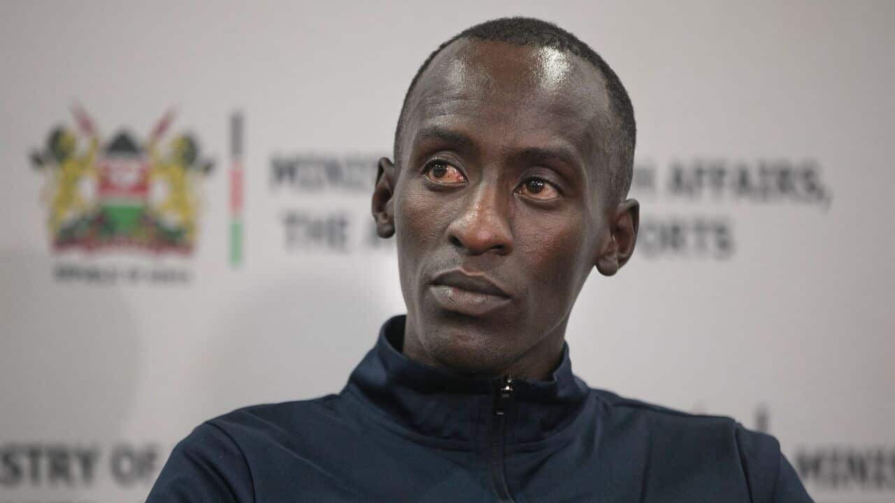 Kelvin Kiptum at a press conference