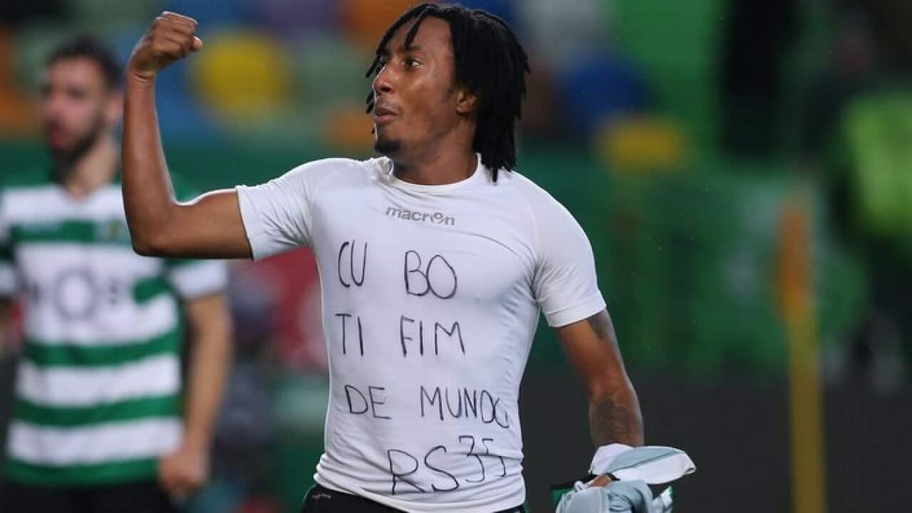 Sporting´s Gelson Martins celebrates after scoring a goal against Moreirense during their Portuguese First League soccer match held at Alvalade Stadium in Lisbon, Portugal, 26 February 2018