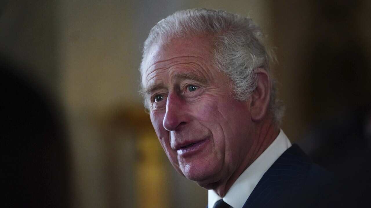 King Charles III during a reception with Realm High Commissioners and their spouses in the Bow Room at Buckingham Palace, London, Sunday Sept. 11, 2022.