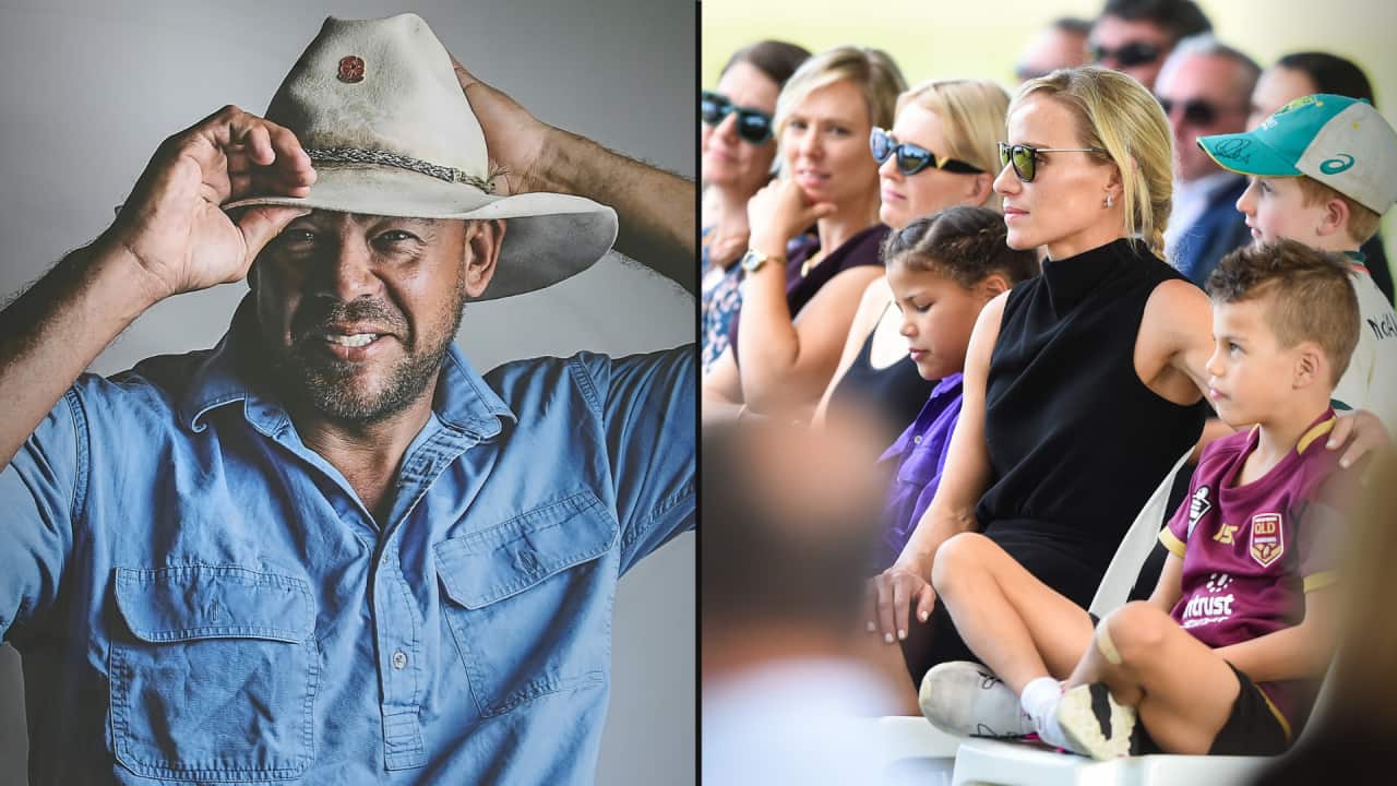 A composite image. On the left is a man smiling. On the right is a group of people sitting down.