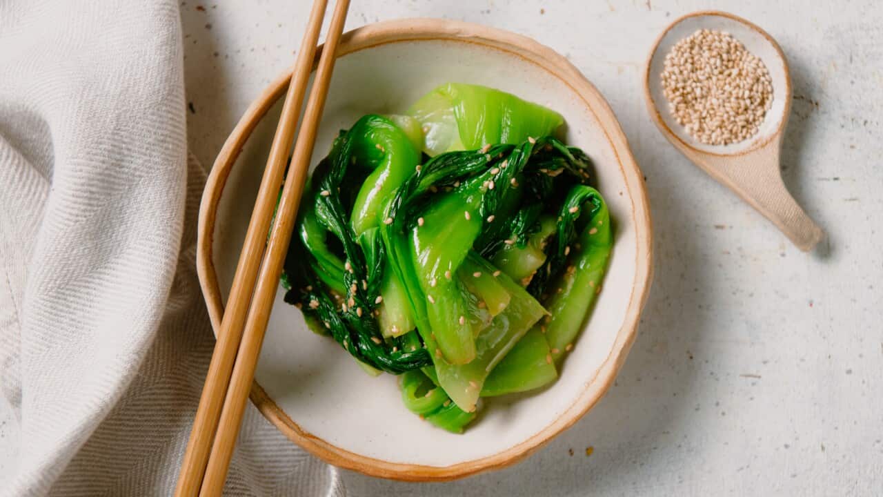 Bok choy seasoned with soybean paste (Doenjang bok choy muchim)