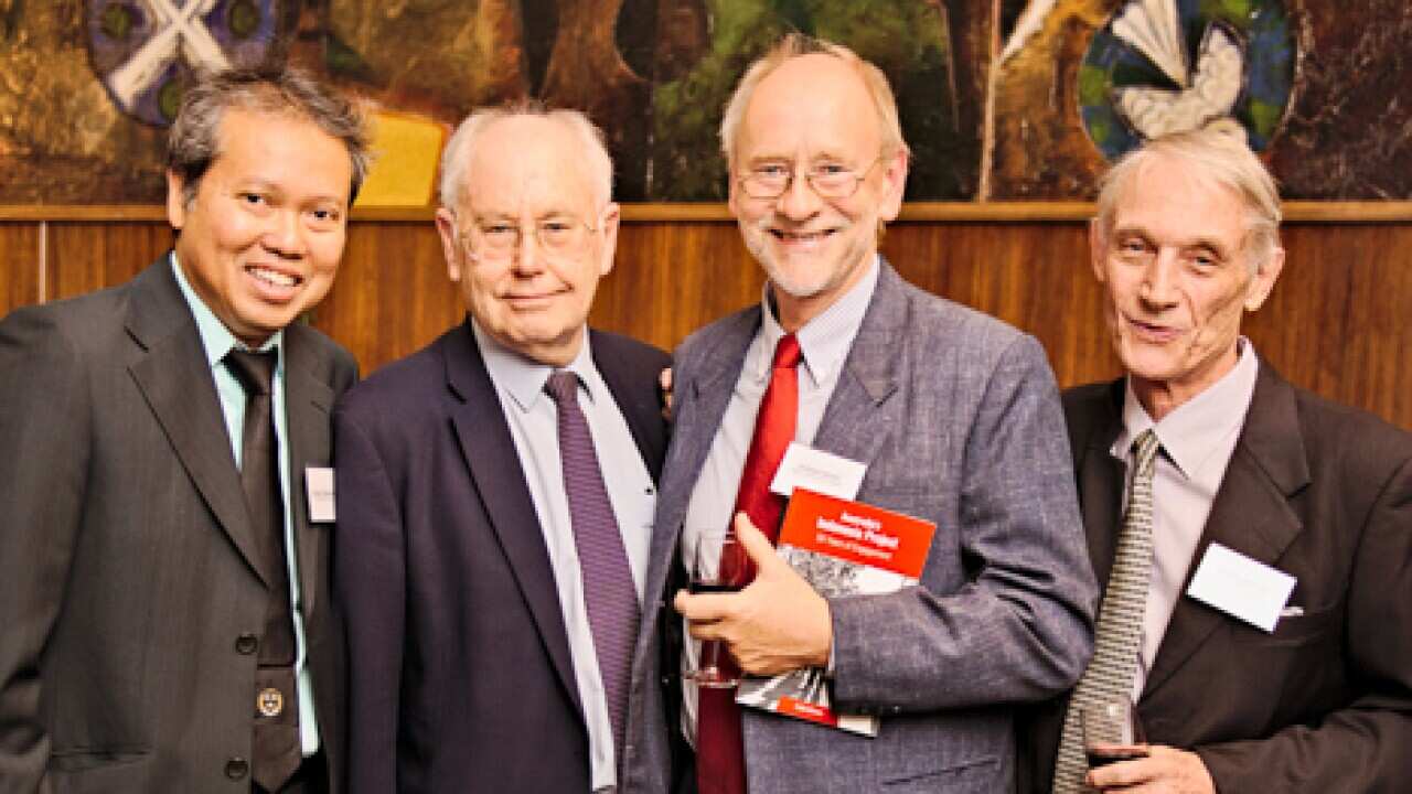 Dr Peter MacCawley (second from the left) with three other heads of the ANU Indonesia Project, Nov 20215.