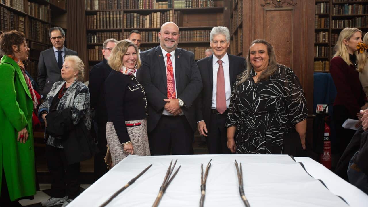 Handing back the Gweagal Spears in Cambridge (Supplied, Jenny Magee).jpg