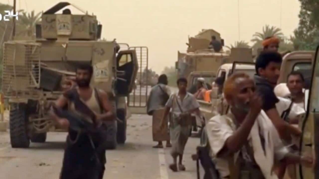 Saudi-led forces gathering for an assault on Hodeida airport (