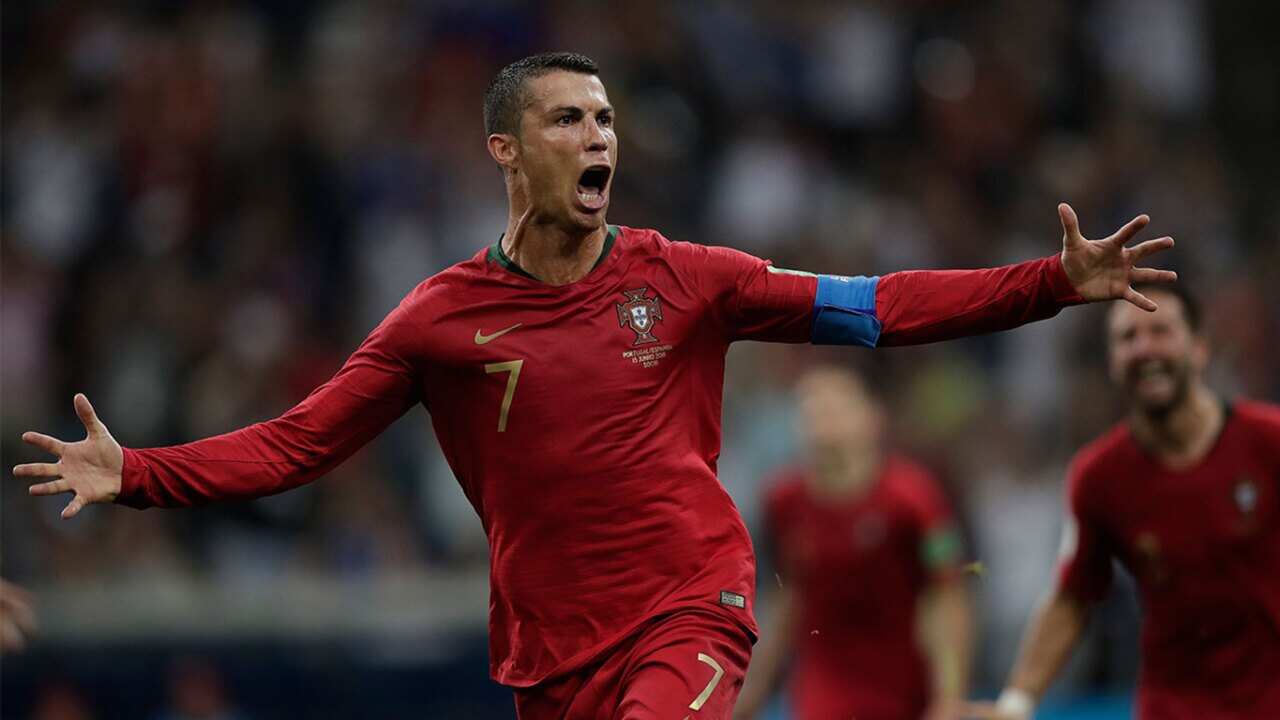 Cristiano Ronaldo celebrates a goal during Portugal’s match against Spain at Sochi Stadium during the 2018 FIFA World Cup